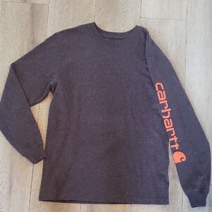 Carhartt Gray Long Sleeve Shirt with Orange Logo l Small